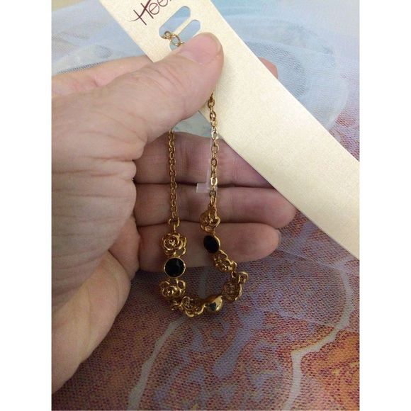 NWT Gold & Black Flower Ankle Bracelet Anklet - Picture 7 of 10